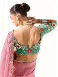 Amazing Light Pink Border Wrok Tissue Silk Engagement Wear Saree