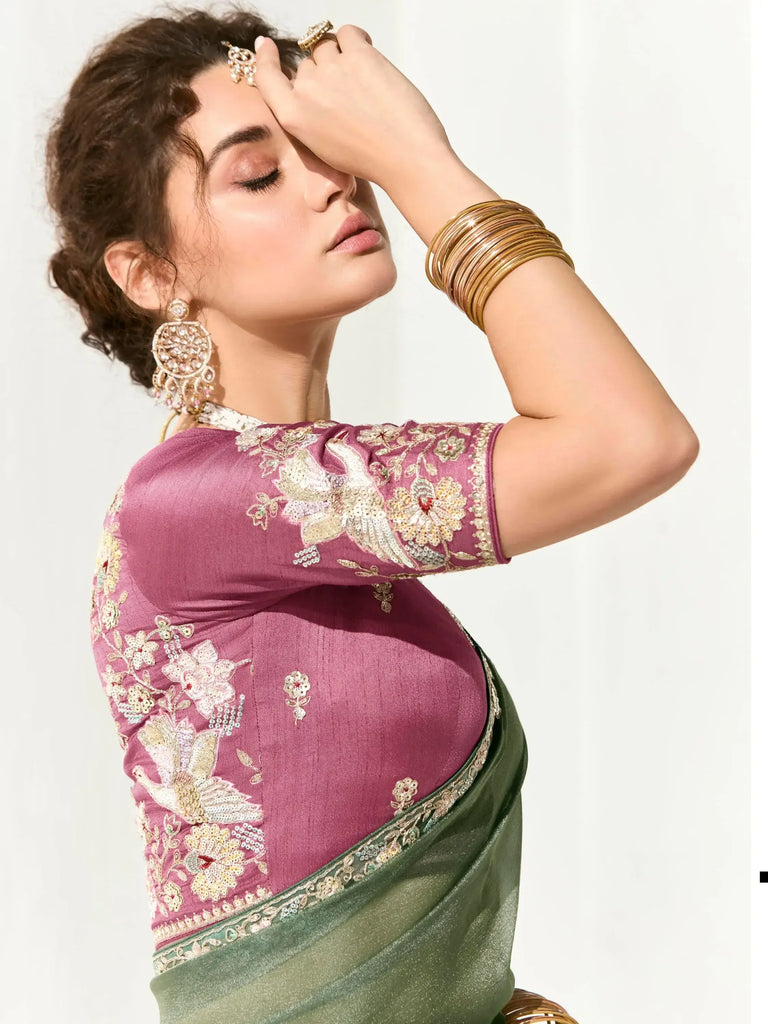Fascinating Pista Green Border Work Tissue Silk Traditional Saree With Blouse