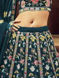 Marvelous Teal Blue Foil Mirror reception Georgette Lahenga Choli
