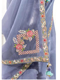 Mesmerizing Dusty Blue Border Work Tissue Silk Engagement Wear Saree