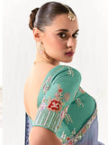Mesmerizing Dusty Blue Border Work Tissue Silk Engagement Wear Saree