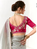 Bewitching Grey Zari Work Tissue Silk Reception Wear Saree