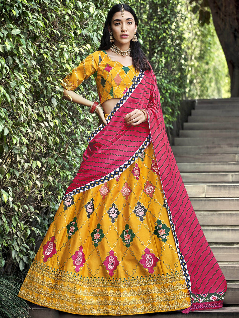 Marvelous Yellow Sequins Embroidery Silk Wedding Wear Lehenga Choli