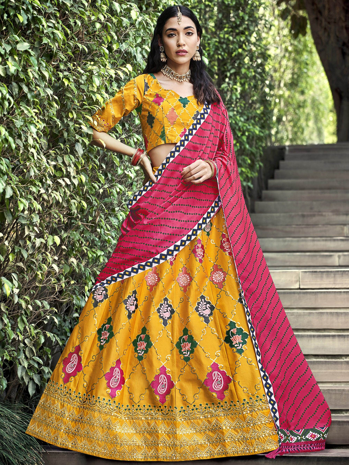 Marvelous Yellow Sequins Embroidery Silk Wedding Wear Lehenga Choli
