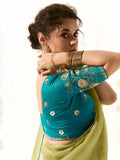 Charming Light Green Thread Work Tissue Silk Mehendi Wear Saree