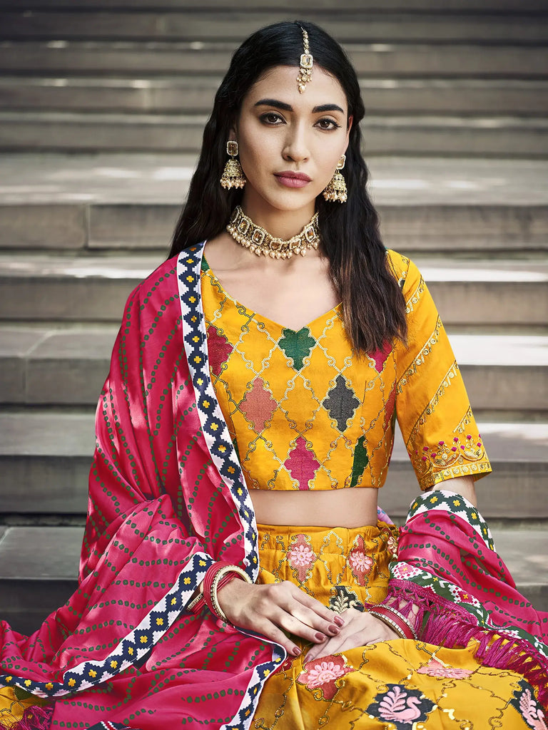 Marvelous Yellow Sequins Embroidery Silk Wedding Wear Lehenga Choli