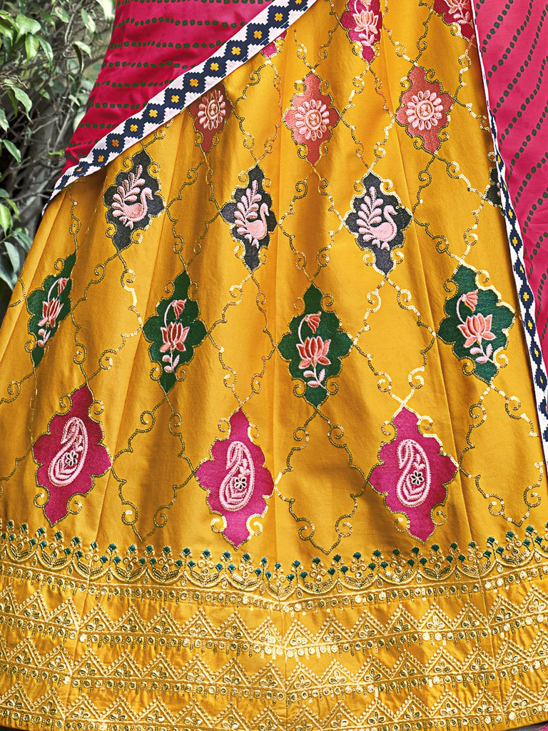Marvelous Yellow Sequins Embroidery Silk Wedding Wear Lehenga Choli