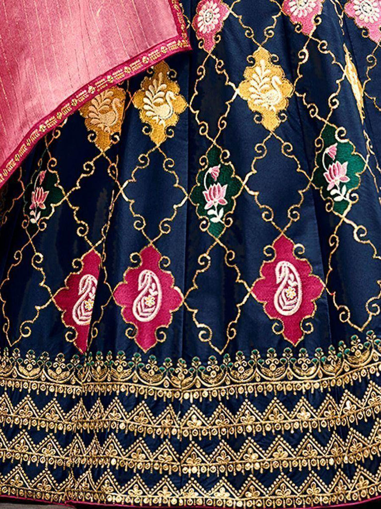 Outstanding Navy Blue Embroidery Silk Bridesmaid Lehenga Choli