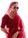 Lovely Red Sequins Work Tissue Silk Bridal Wear Saree With Blouse
