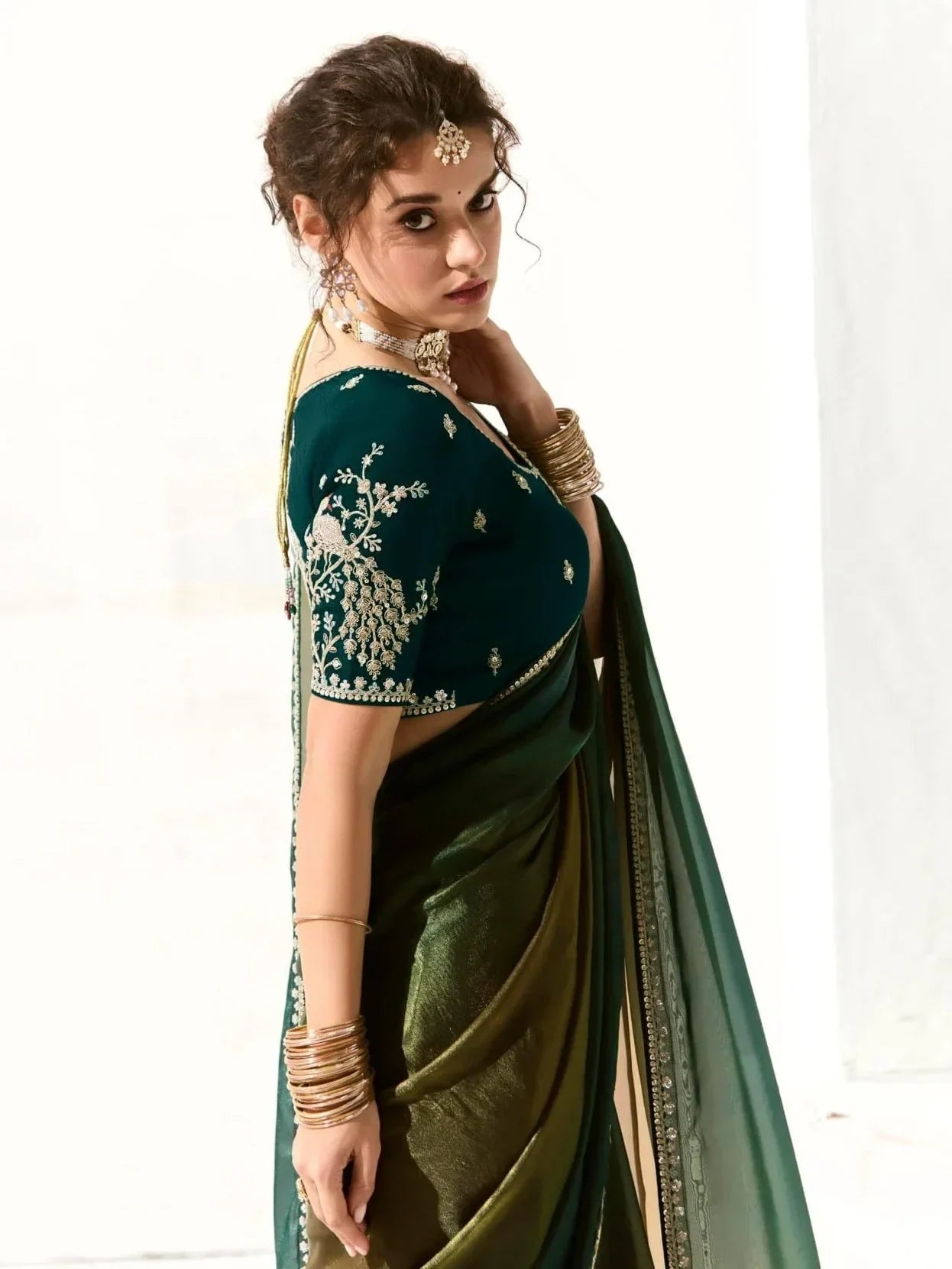 Attractive Teal Green Border Work Tissue Silk Festive Wear Saree