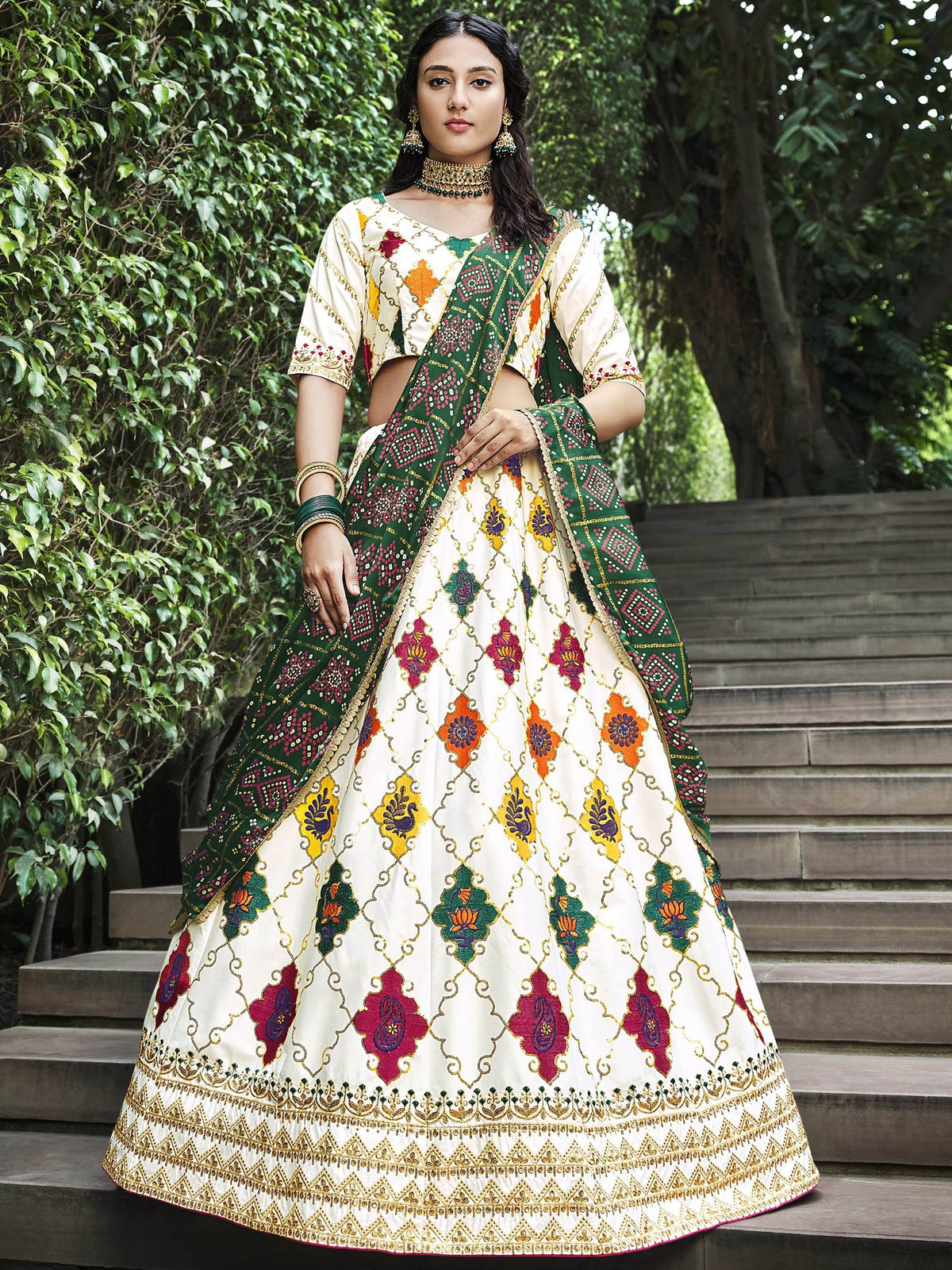 Capricious White Sequins Embroidery Silk Lehenga Choli With Blouse