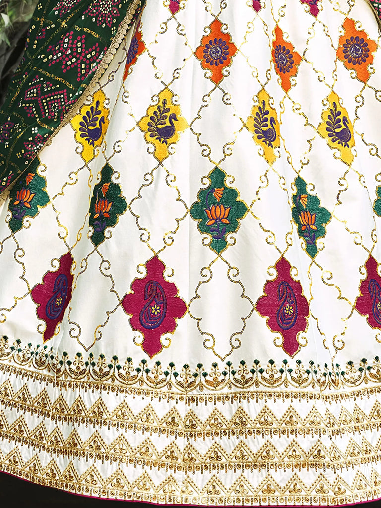 Capricious White Sequins Embroidery Silk Lehenga Choli With Blouse