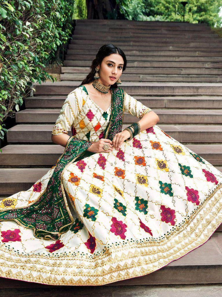 Capricious White Sequins Embroidery Silk Lehenga Choli With Blouse