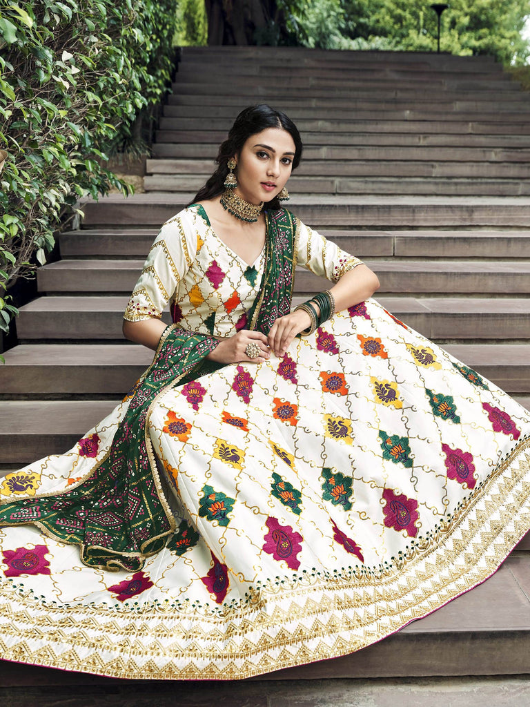 Capricious White Sequins Embroidery Silk Lehenga Choli With Blouse