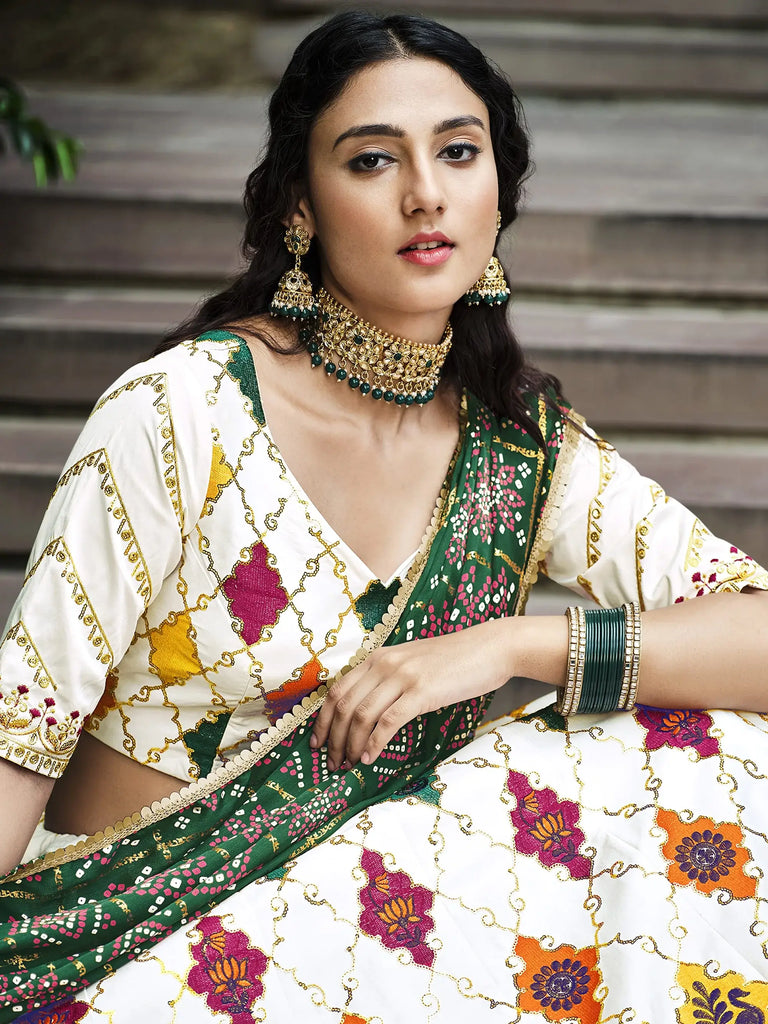 Capricious White Sequins Embroidery Silk Lehenga Choli With Blouse