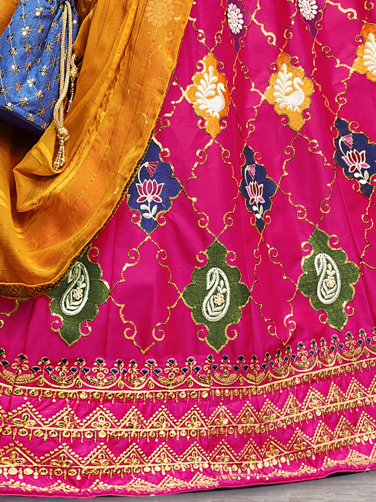 Gorgeous Dark Pink Embroidered Silk Reception Wear Lehenga Choli