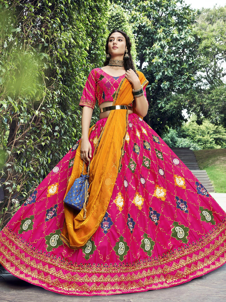 Gorgeous Dark Pink Embroidered Silk Reception Wear Lehenga Choli