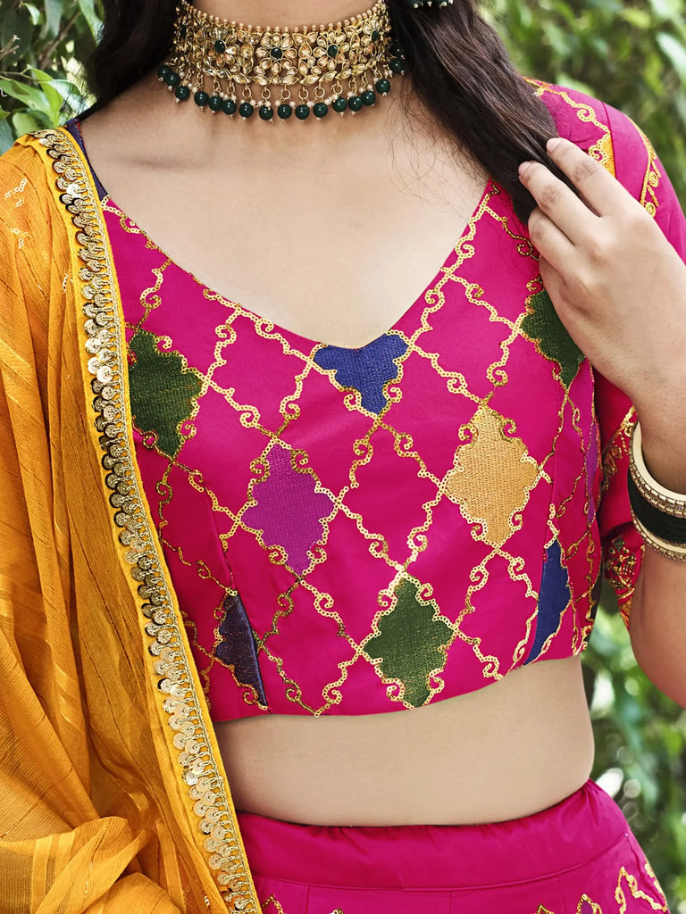 Gorgeous Dark Pink Embroidered Silk Reception Wear Lehenga Choli