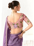 Wonderful Purple Border Work Tissue Silk Event Wear Saree