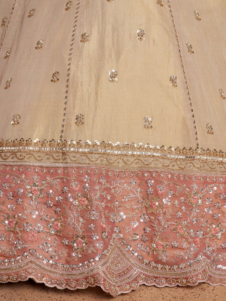 Spectacular Peach Dori Embroidery Tissue Wedding Wear Lehenga Choli