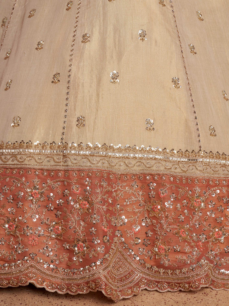 Magnificent Rust Embroidered Tissue Function Wear Lehenga Choli