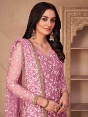 Lovely Pink Thread Embroidered Mono Net Festival Wear Pant Salwar Suit