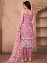 Lovely Pink Thread Embroidered Mono Net Festival Wear Pant Salwar Suit