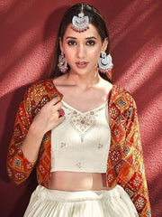 Enchanting Beige Sequinced Chiffon Wedding Lehenga Choli with Jacket