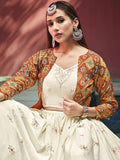 Enchanting Beige Sequinced Chiffon Wedding Lehenga Choli with Jacket