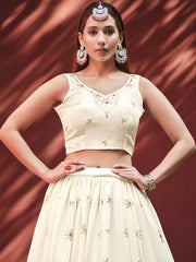 Enchanting Beige Sequinced Chiffon Wedding Lehenga Choli with Jacket