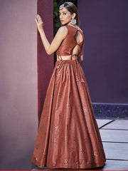 Fascinating Rustic Orange Sequinced Silk Lehenga Choli With Jacket