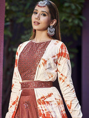 Fascinating Rustic Orange Sequinced Silk Lehenga Choli With Jacket