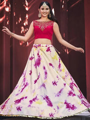 Pretty Beige Cotton Shibori Print Festive Wear Lehenga Choli with Shrug