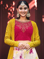 Pretty Beige Cotton Shibori Print Festive Wear Lehenga Choli with Shrug