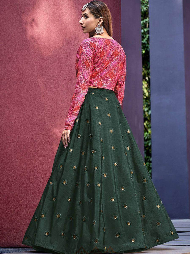 Splashy Green Embroidered Art Silk Party Lehenga Choli with Jacket