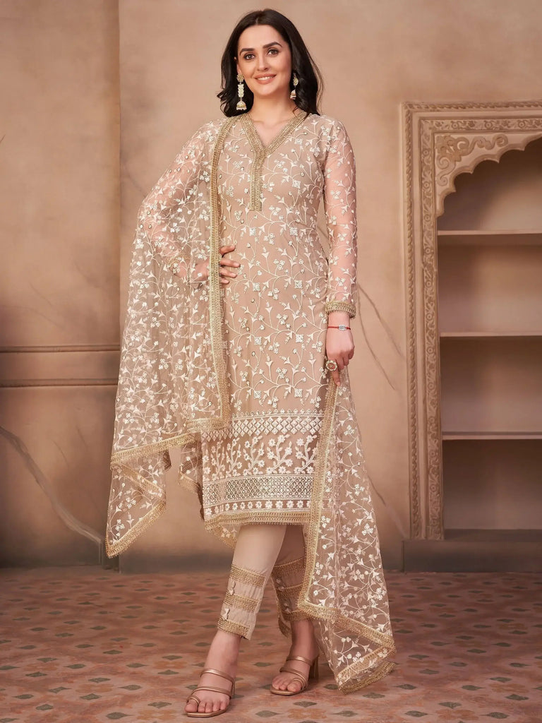 Marvelous Chiku Thread Embroidered Mono Net Festival Wear Pant Salwar Suit