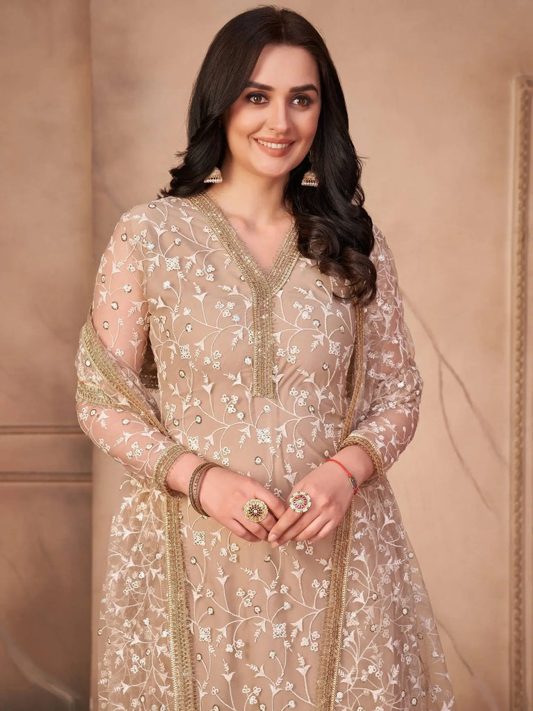 Marvelous Chiku Thread Embroidered Mono Net Festival Wear Pant Salwar Suit