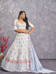 Pretty Pearl White Sequins Embroidery Georgette Lehenga Choli