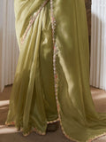 Adorable Pista Green Border Work Mehendi Wear Saree With Blouse
