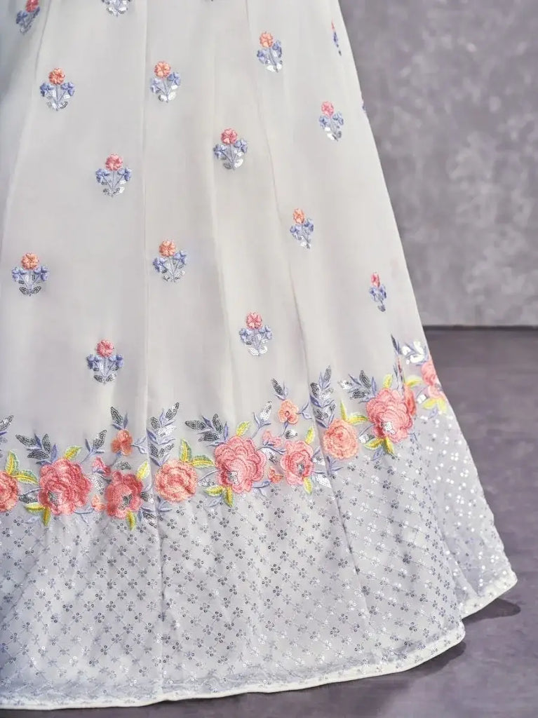 Pretty Pearl White Sequins Embroidery Georgette Lehenga Choli