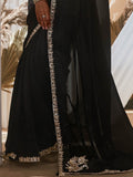 Classy Black Border Work Organza Saree With Printed Blouse