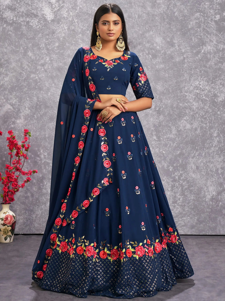 Captivating Blue Sequins Embroidery georgette Lehenga Choli