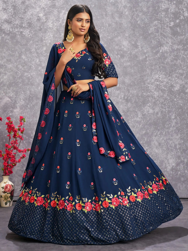 Captivating Blue Sequins Embroidery georgette Lehenga Choli