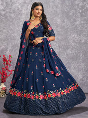 Captivating Blue Sequins Embroidery georgette Lehenga Choli
