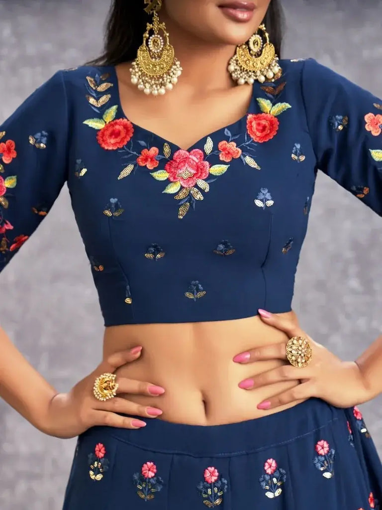 Captivating Blue Sequins Embroidery georgette Lehenga Choli