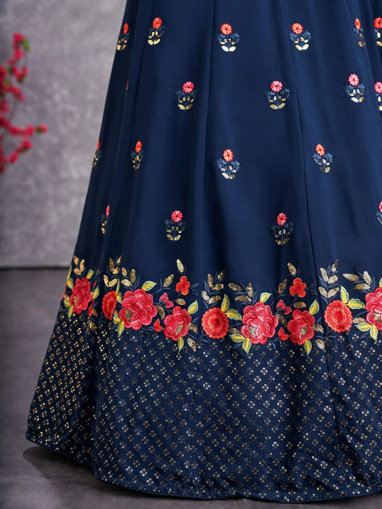 Captivating Blue Sequins Embroidery georgette Lehenga Choli