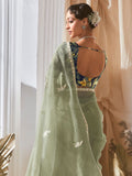 Wonderful Pastel Green Butti Work Reception Wear Saree With Blouse