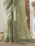 Wonderful Pastel Green Butti Work Reception Wear Saree With Blouse