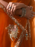 Desirable Orange Border Work Organza Function Wear Saree With Blouse