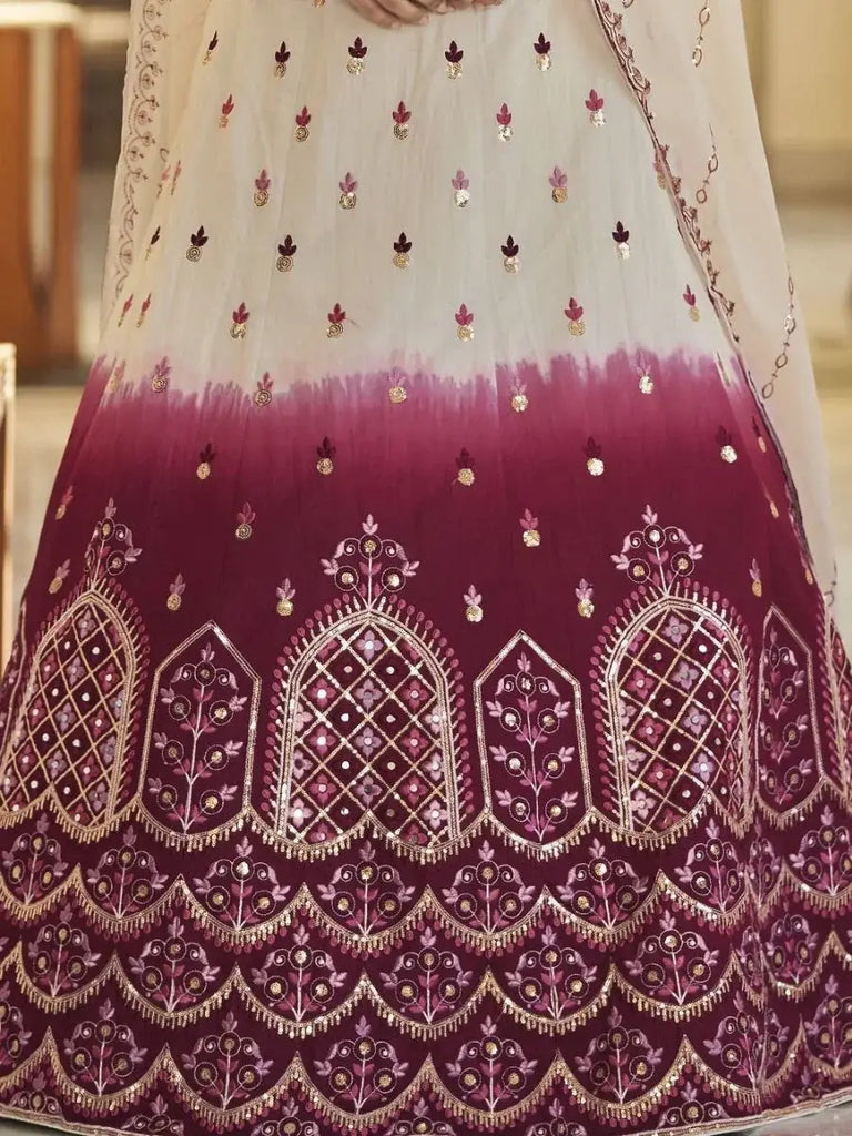Enchanting Beige-Maroon Sequins Work Silk Lehenga Choli